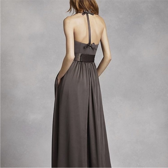 White By Vera Wang V Neck Halter Sash Bridesmaid Dress - Picture 6 of 6